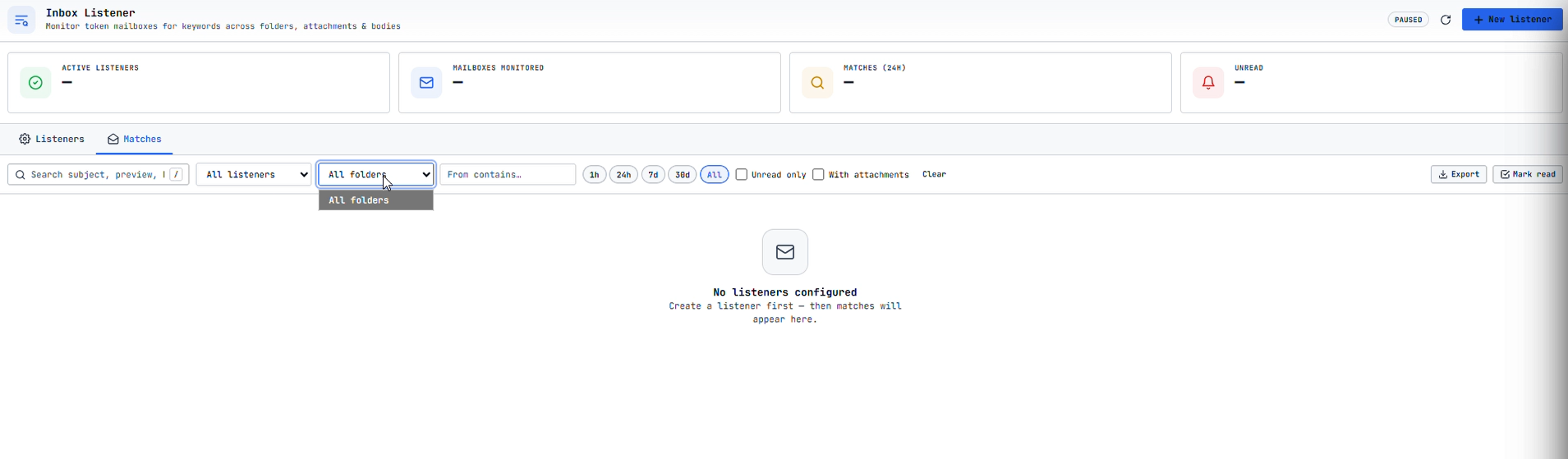 Inbox Listener - overview panel.