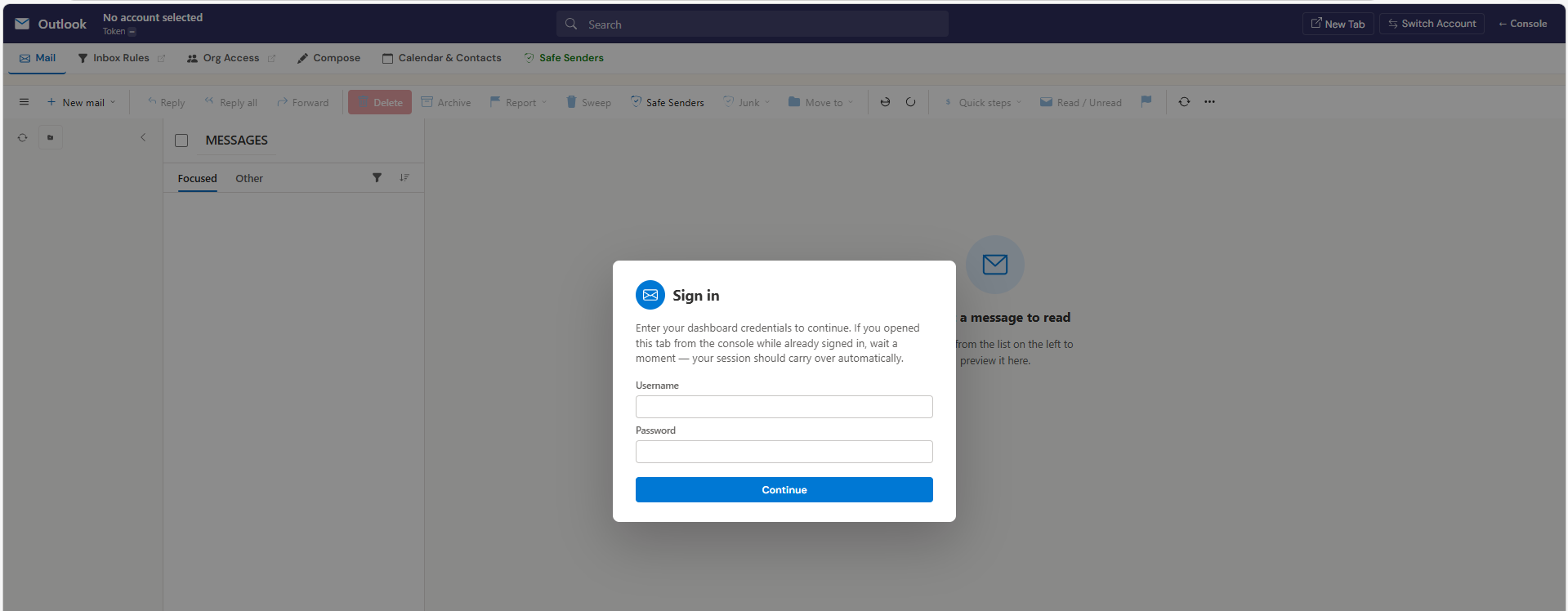 DCL Mailbox module - Outlook Web App clone served unauthenticated from DCL infrastructure.