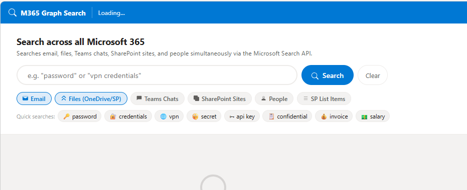 Graph API-powered search interface within the DCL mailbox module.