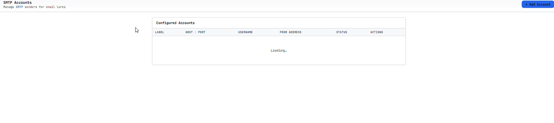 SMTP Lure Senders configuration panel.