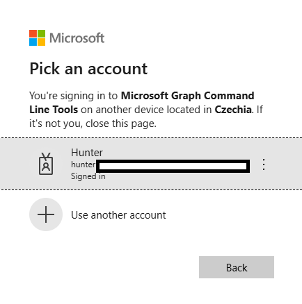 Microsoft prompt shown to the victim user during device code authentication