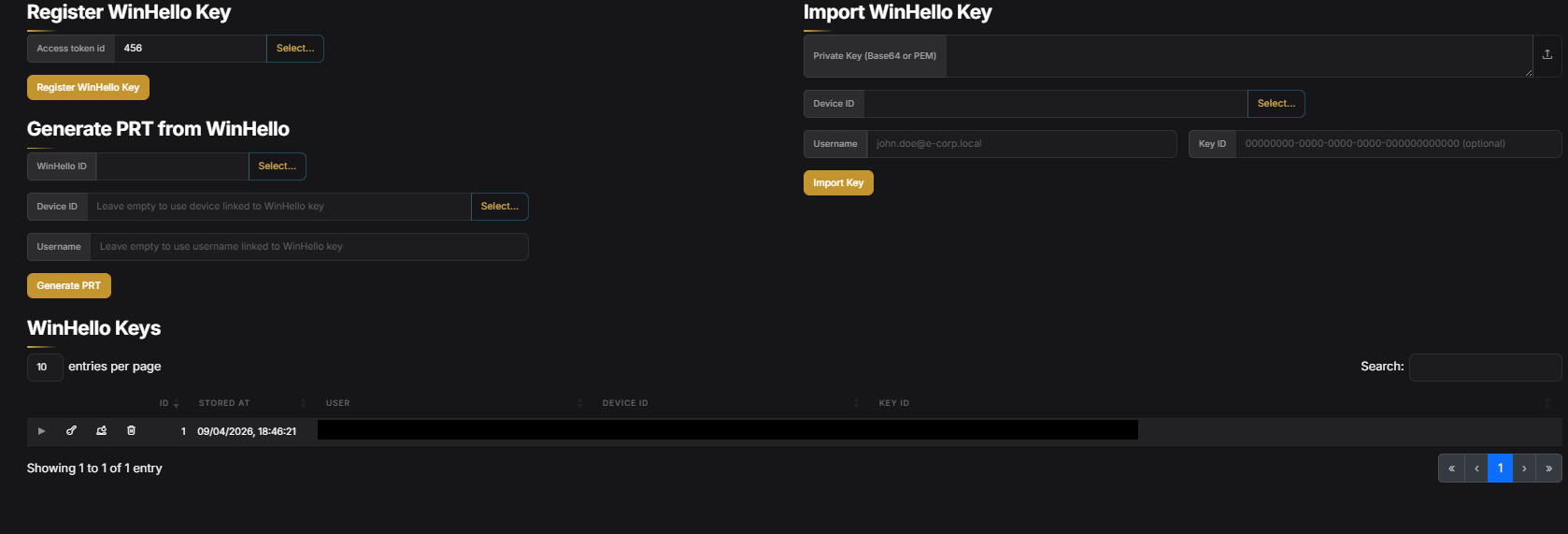 GraphSpy Windows Hello key panel