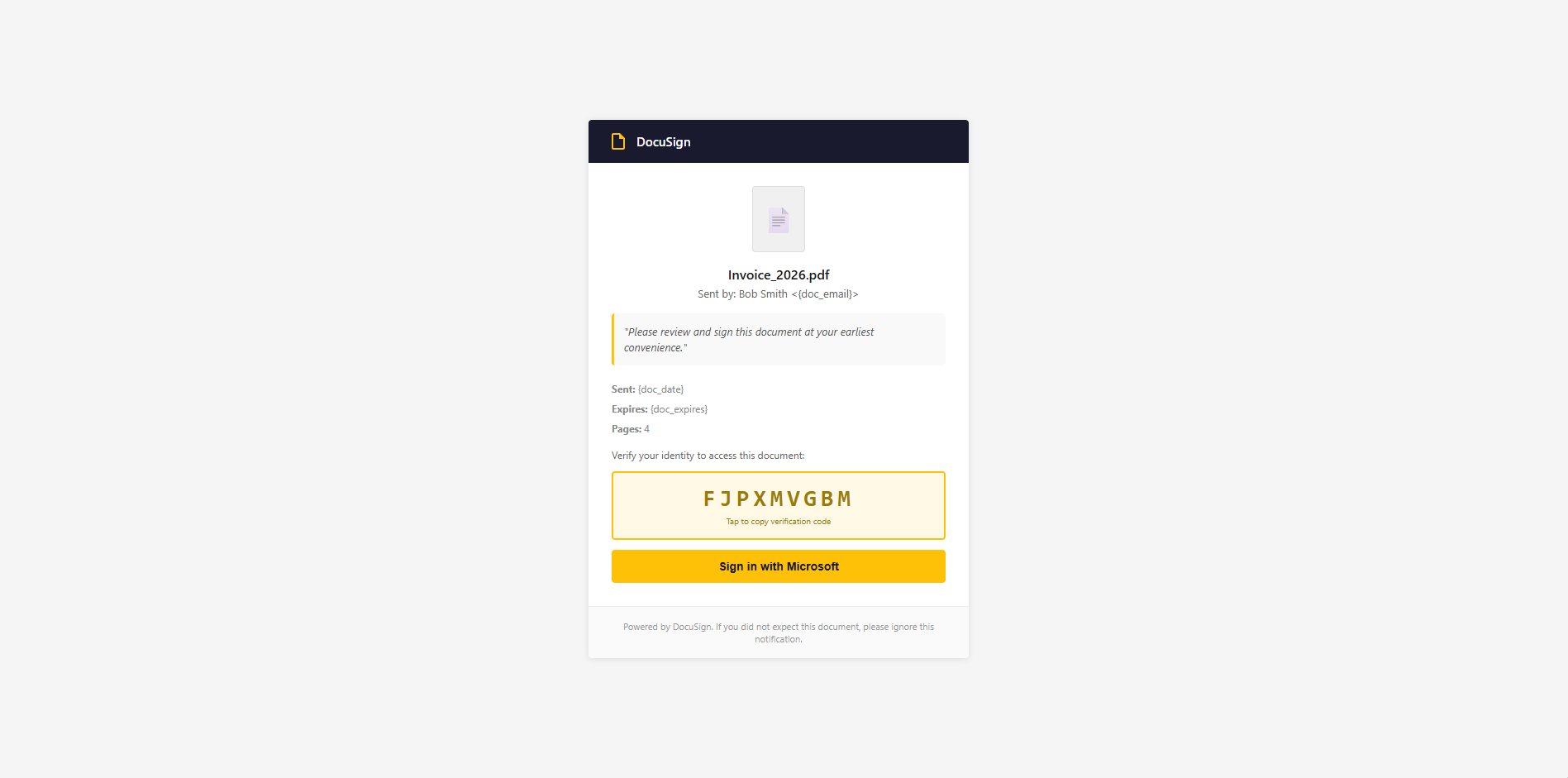 Document sharing phish page mimicking a SharePoint or OneDrive document access request