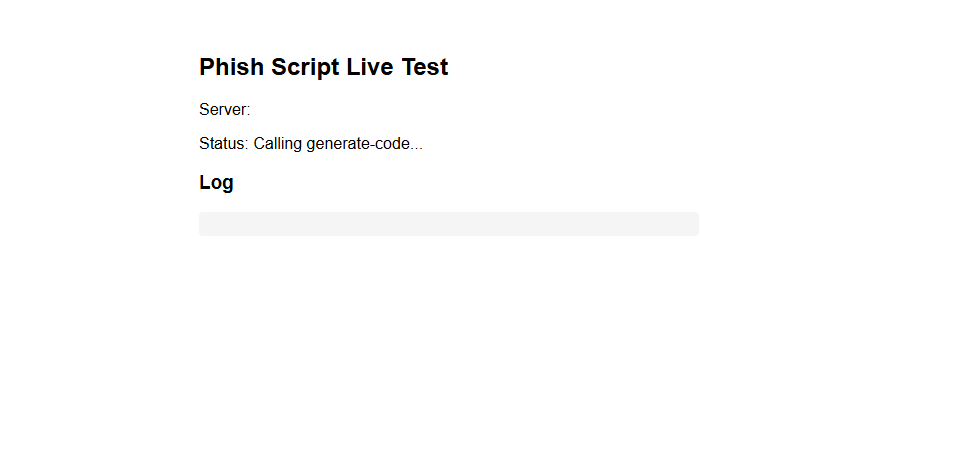 Live phish script showing the device code callback and obfuscated page structure