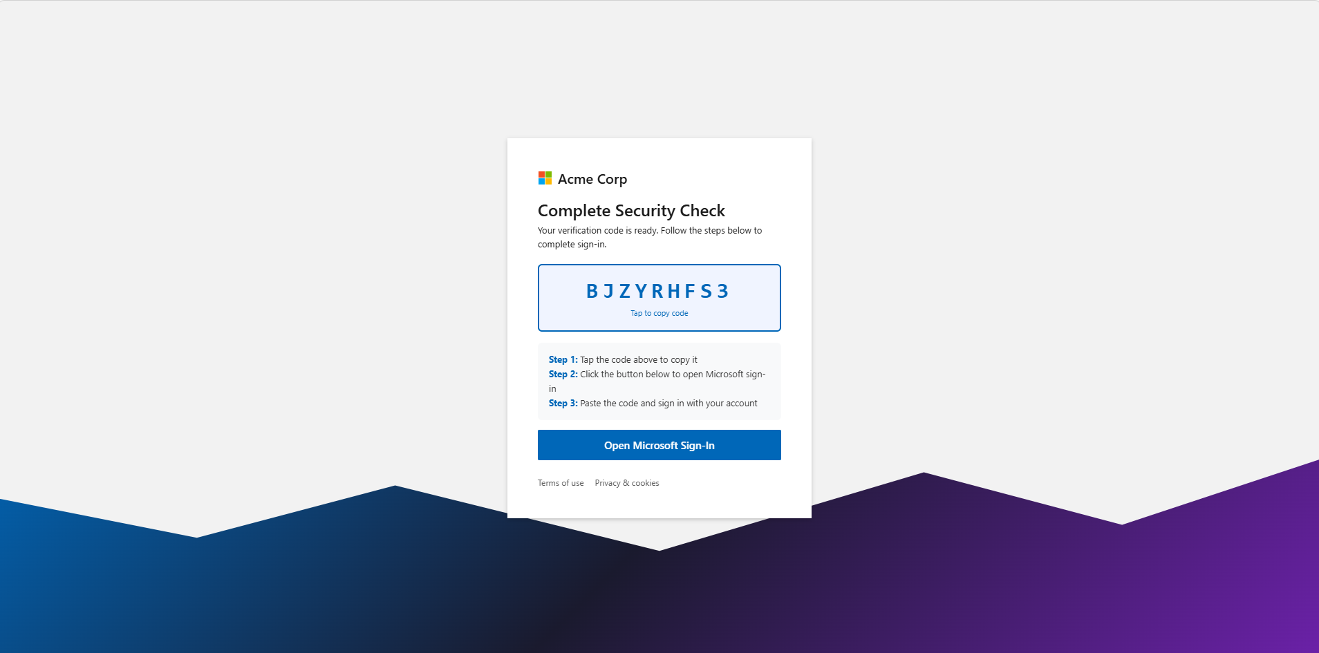 Security check phish page prompting the victim to verify their identity